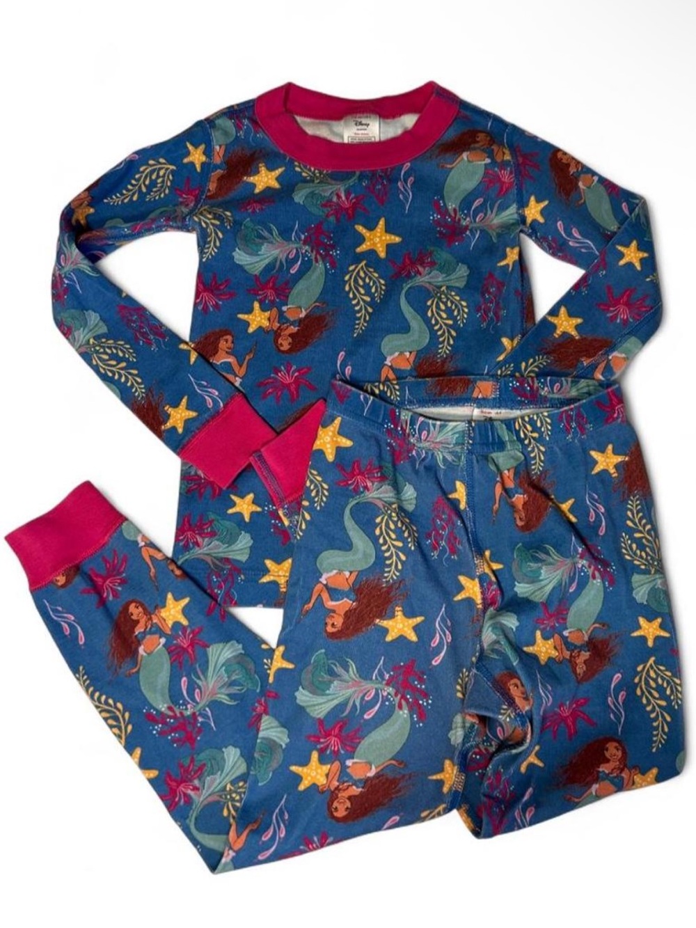 Disney Little Mermaid Print Pajama Set with Pink Trim Size 5
